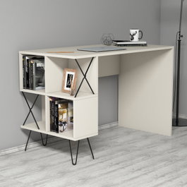 Hanah Home Mesa de Estudio con Estantes Crema y Negro